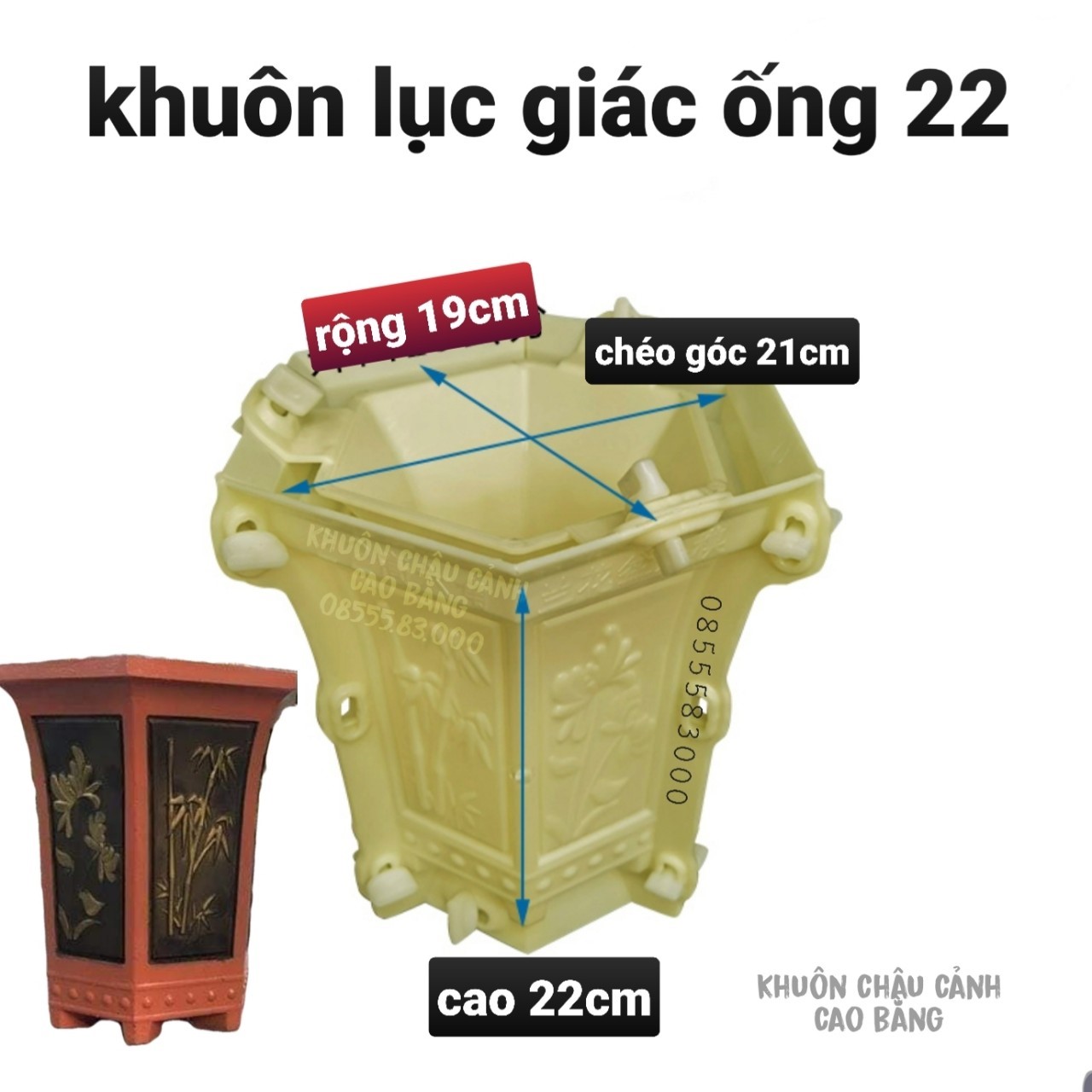 Khuôn chậu lục giác ống cao 22