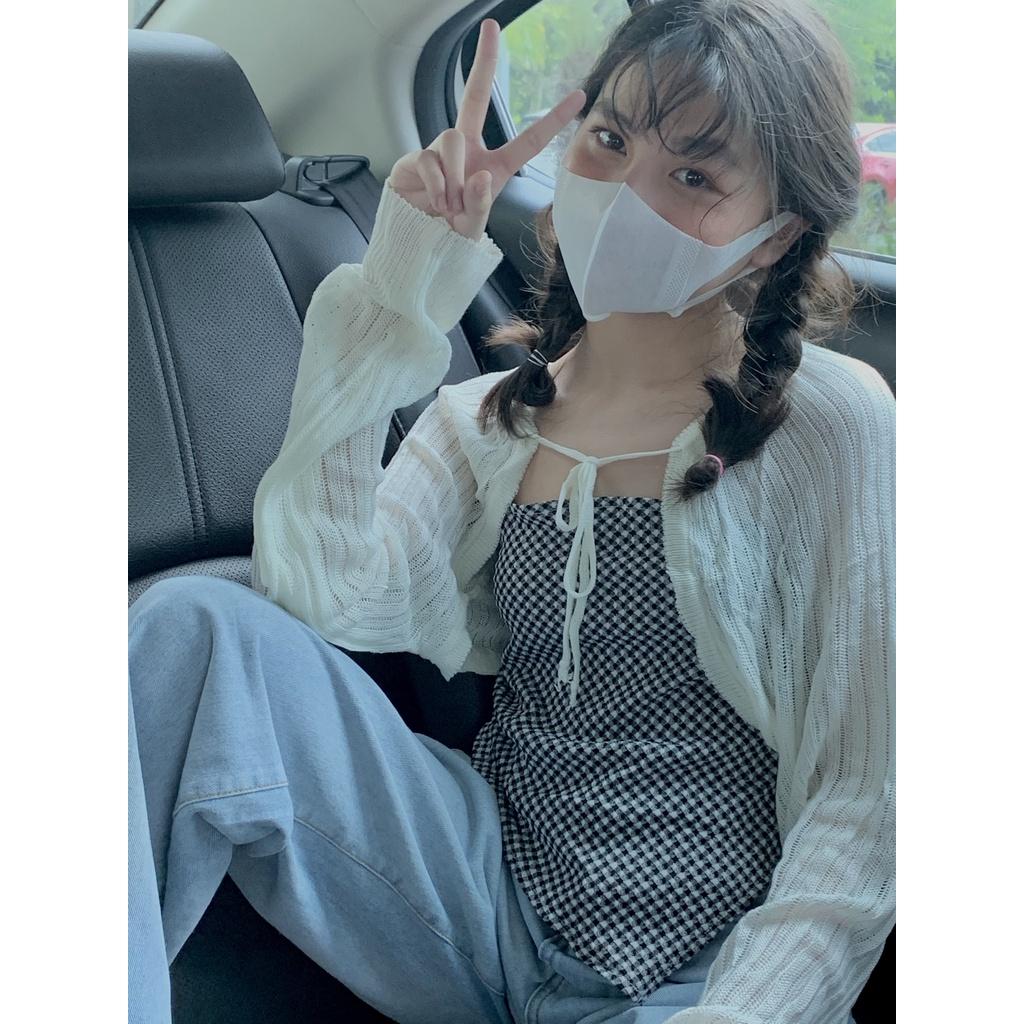 Set áo quây kẻ kèm cardigan lưới SET75 LOLLIE STUDIO