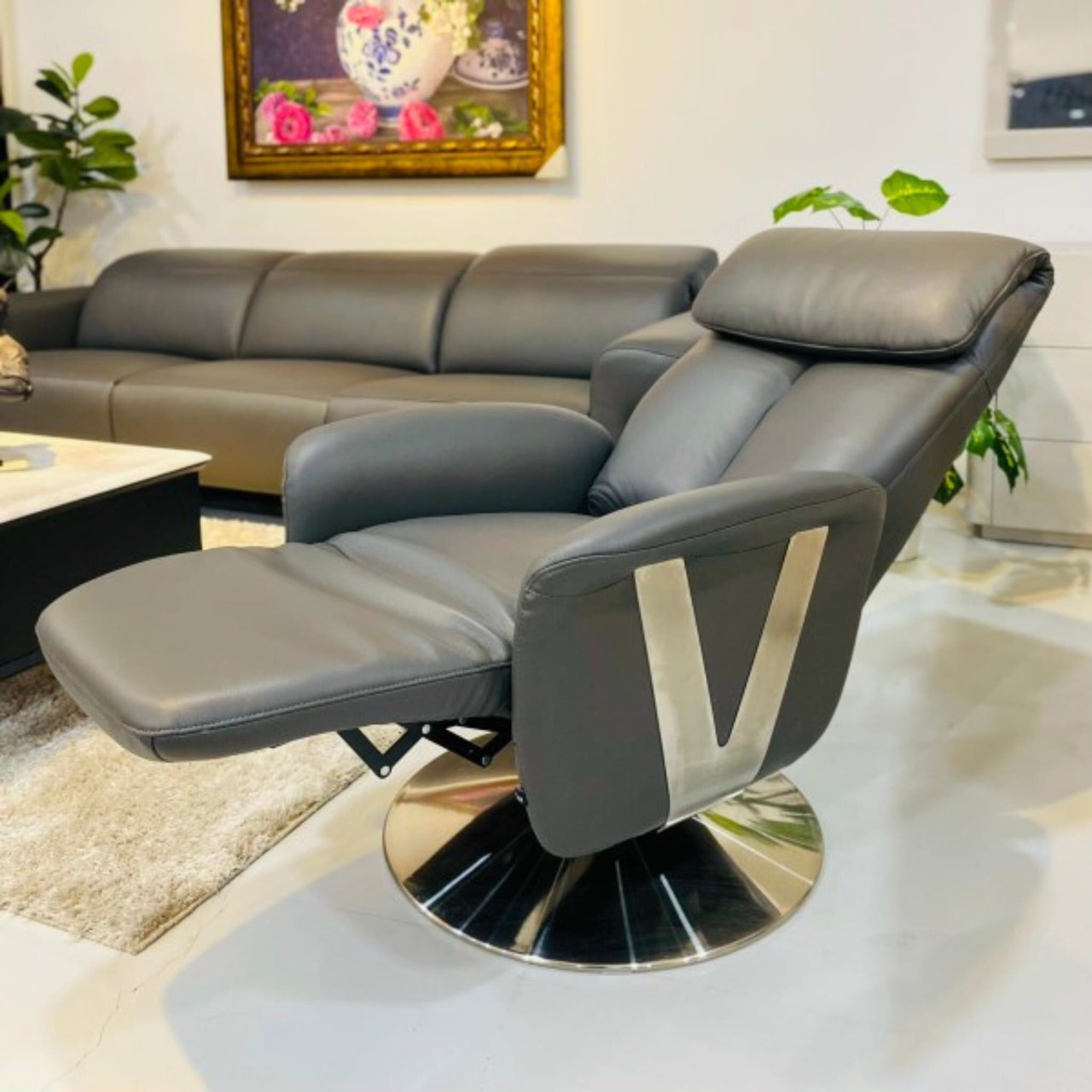 Ghế Sofa Đơn Da Bò Thư Giãn Chỉnh Điện 26194-09 Dark Grey