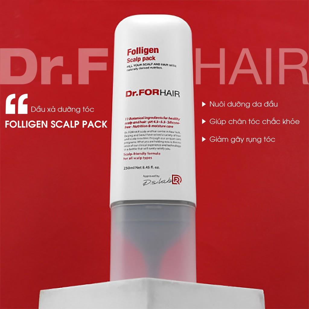 Bộ gội xả dưỡng tóc sạch gàu giảm rụng và suôn mượt tóc Dr.FORHAIR Folligen Plus 500ml x Scalp Pack 250ml x Sea Salt 300g