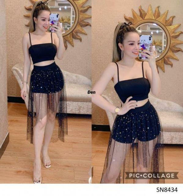 Combo 3 món áo 2 dây chân váy kim tuyến quần váy