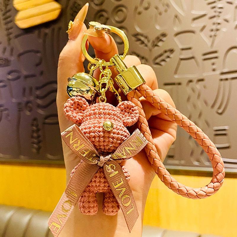Móc khóa gấu nơ cute, móc gấu nhiều màu có chuông khoen tròn và móc càng cua