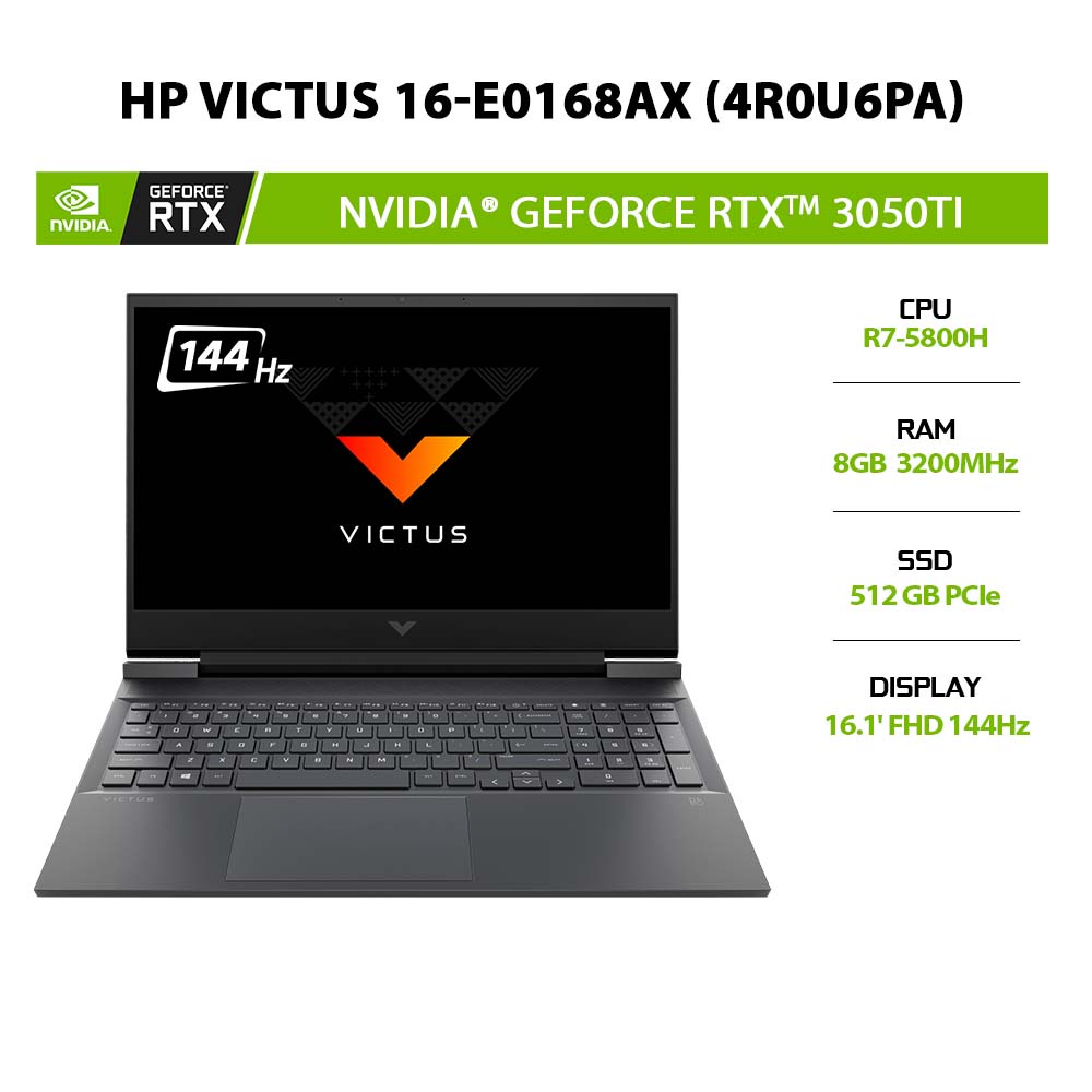 Laptop HP Victus 16-e0168AX 4R0U6PA R7-5800H | 8GB | 512GB |RTX 3050Ti 4GB | 144Hz Hàng chính hãng