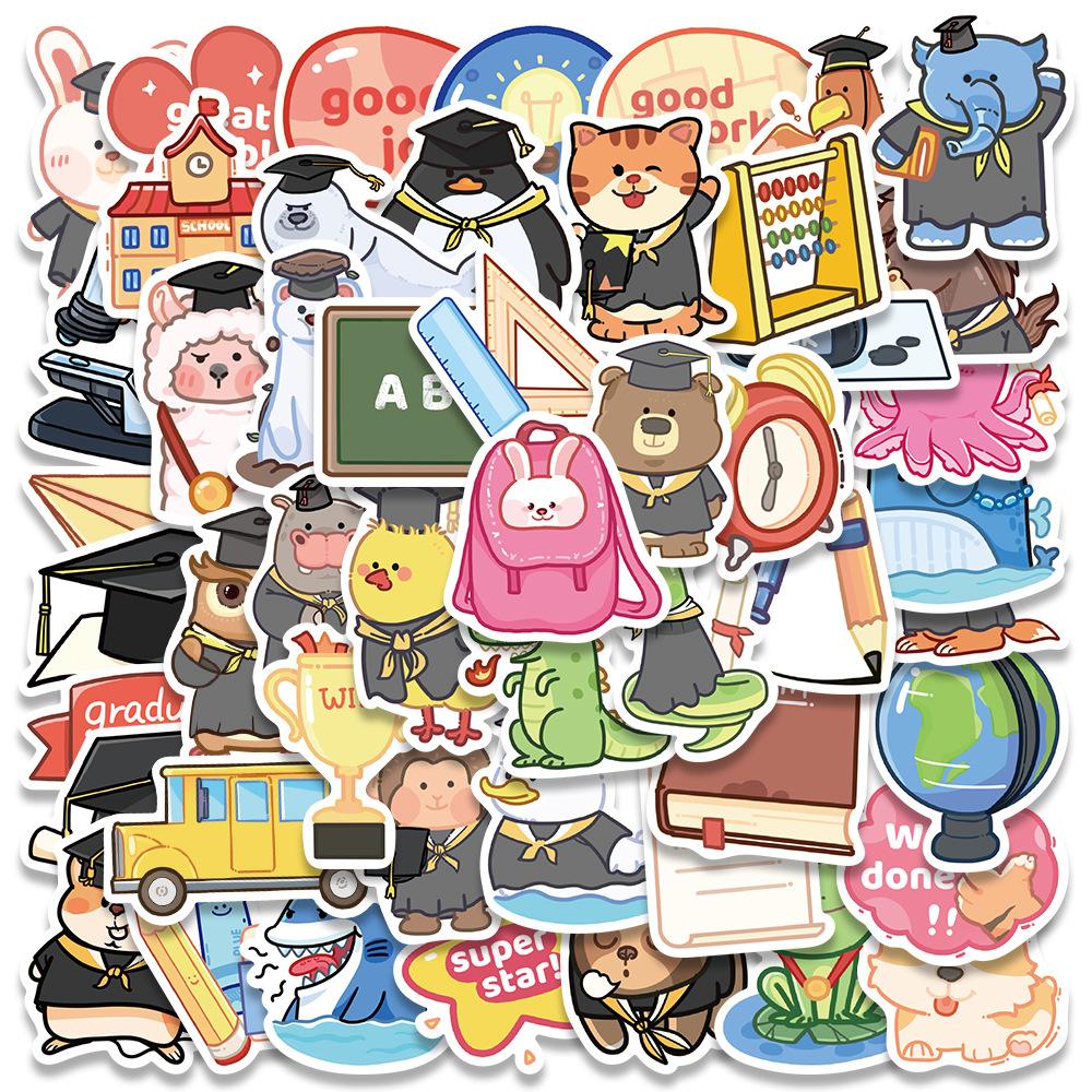Sticker trường học động vật hoạt hình cute trang trí mũ bảo hiểm,guitar,ukulele,điện thoại,sổ tay,laptop-mẫu S84