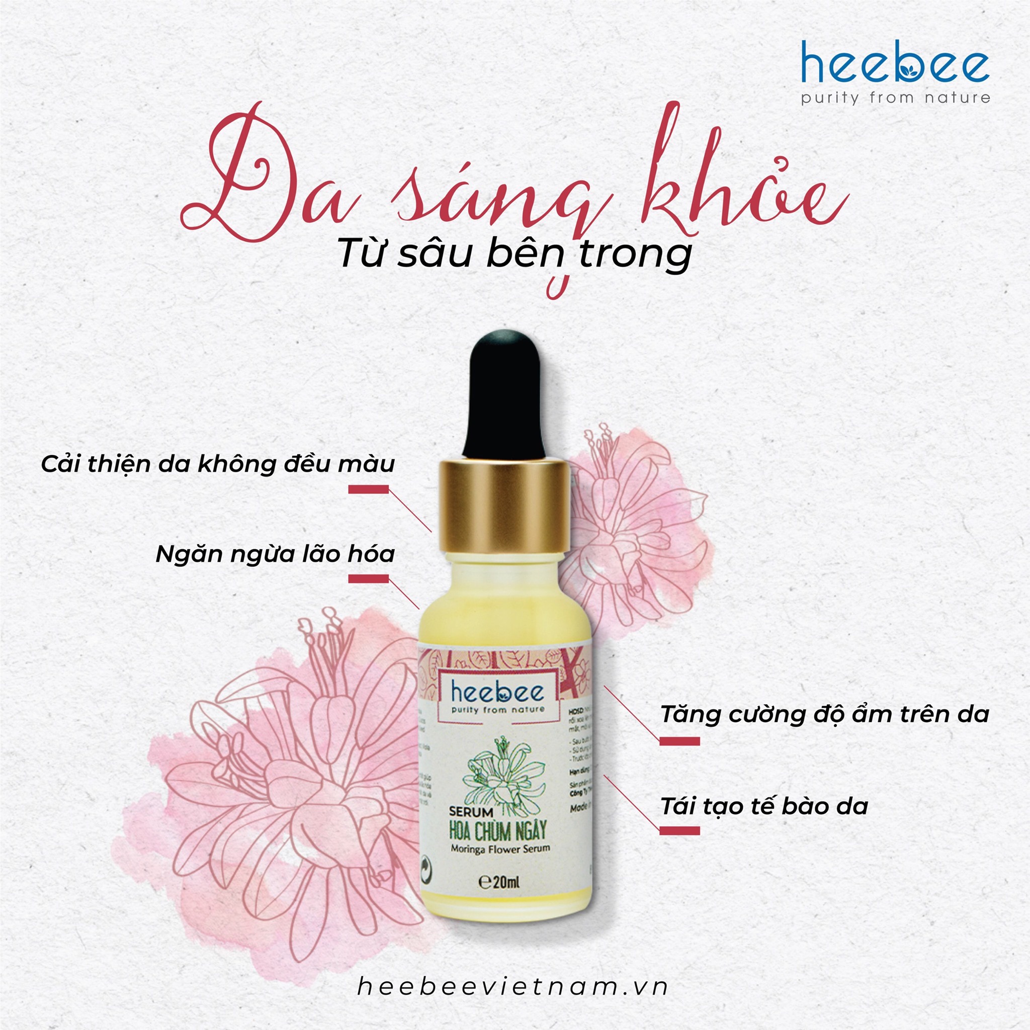 Serum Hoa Chùm Ngây Dưỡng Trắng, Chống Lão Hóa Heebee Moringa Flower Antioxidant Serum 20ml