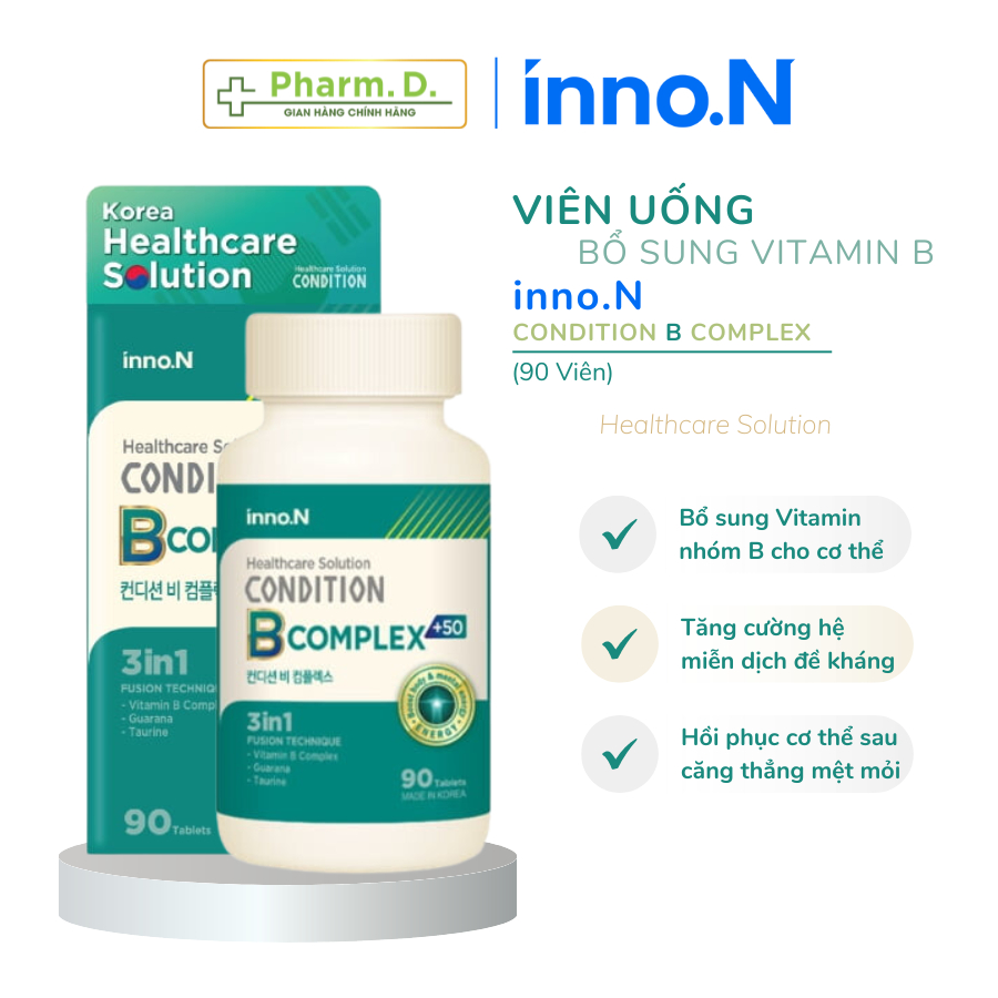 Viên Uống Bổ Sung Vitamin B, Taurin, Guarana Hỗ Trợ Sức Khỏe CONDITION B Complex 3 Trong 1 (90 Viên)