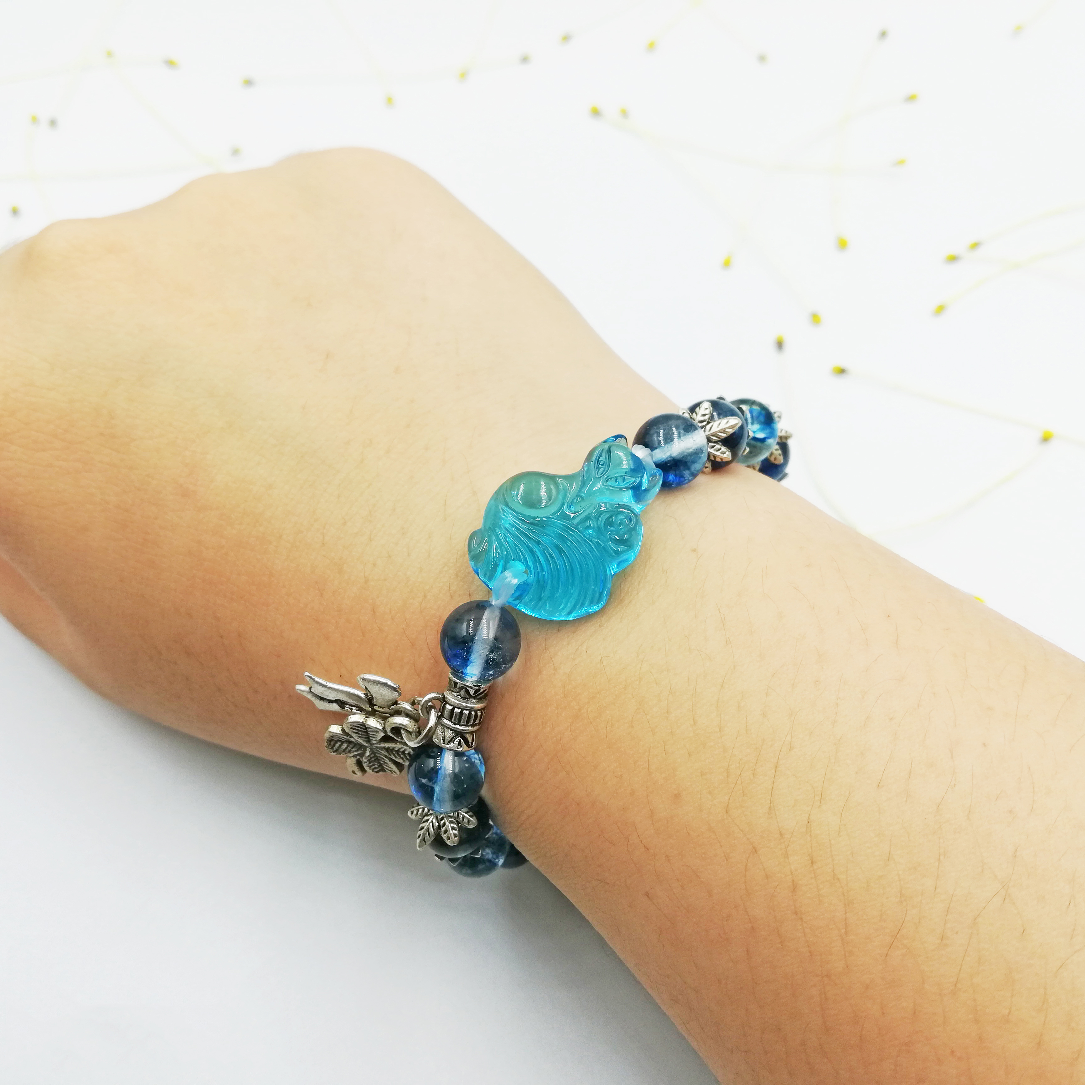 Vòng Tay Hồ Ly Topaz Xanh Dương Phối Ưu Linh Xanh Dương Mix Charm