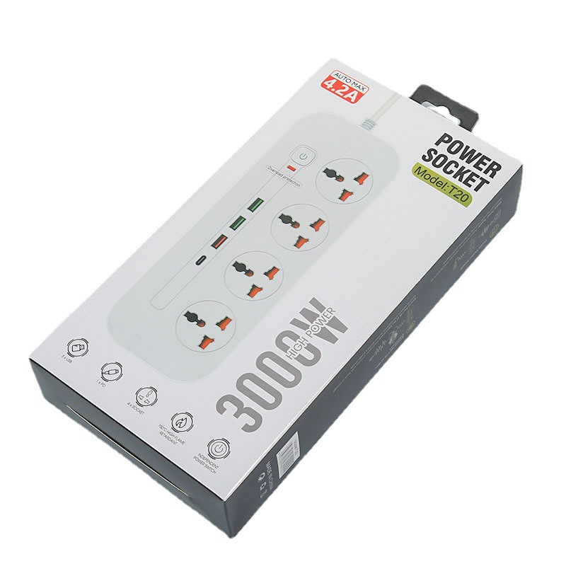 Ổ cắm điện đa năng POWER T20, ổ điện thông minh 3 cổng USB 1 type c sạc nhanh 4 ổ cắm điện chống cháy nổ an toàn cho trẻ
