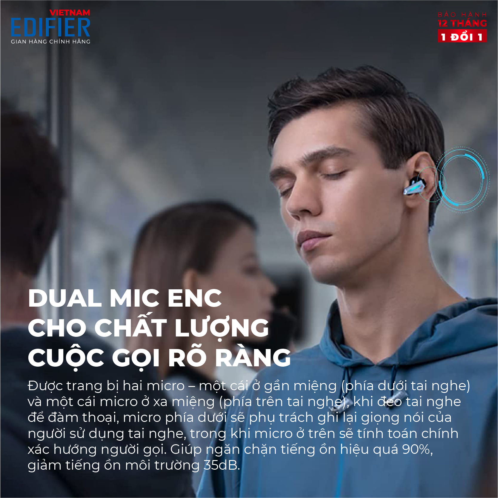 Tai nghe True Wireless Gaming EDIFIER GX07 - 26 giờ phát nhạc Khử tiếng ồn ANC - Driver 8mm, Game Mode - Hàng chính hãng