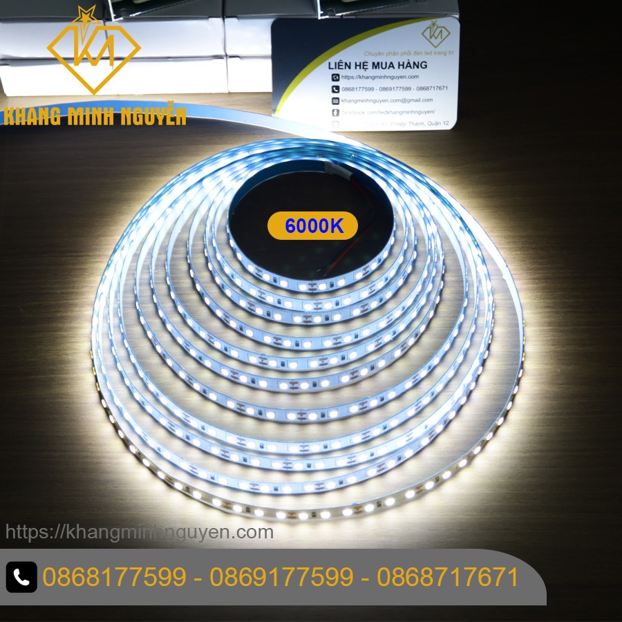 LED dây 2835 12V cuộn 5m - 60 led/mét có keo 2 mặt Ánh sáng trắng