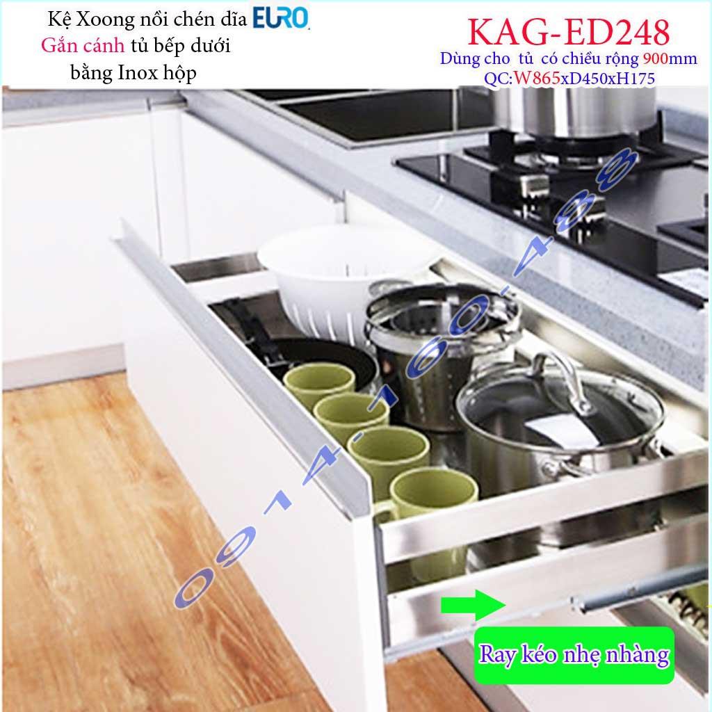 Kệ xoong nồi Euro KAG-ED248-90cm inox hộp, Kệ đựng chén bát-nồi xoong inox hộp âm tủ 90cm