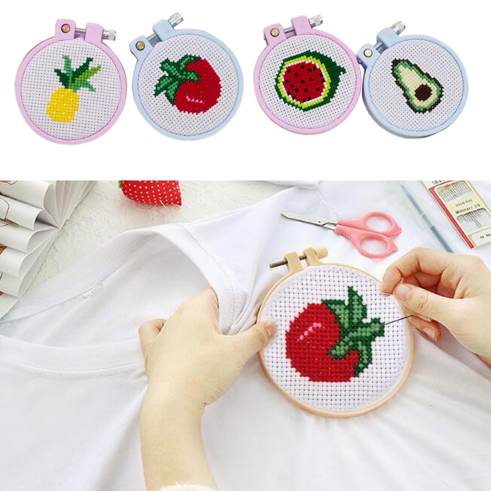 DIY Counted Cross Stitch Beginner Kit Starter Fruit Pattern Sewing Set 4pcs