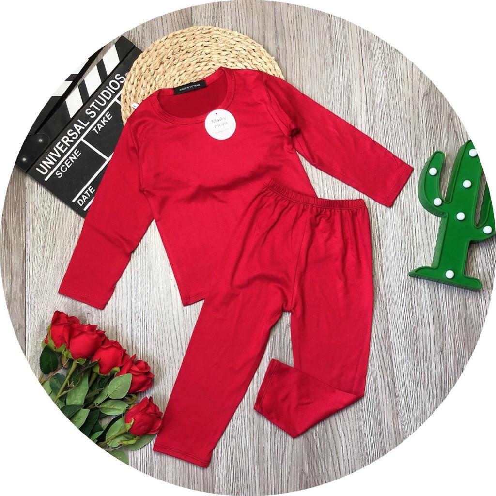 Bộ Dài Tay Cotton Thun Lạnh Màu Trơn Cho Bé