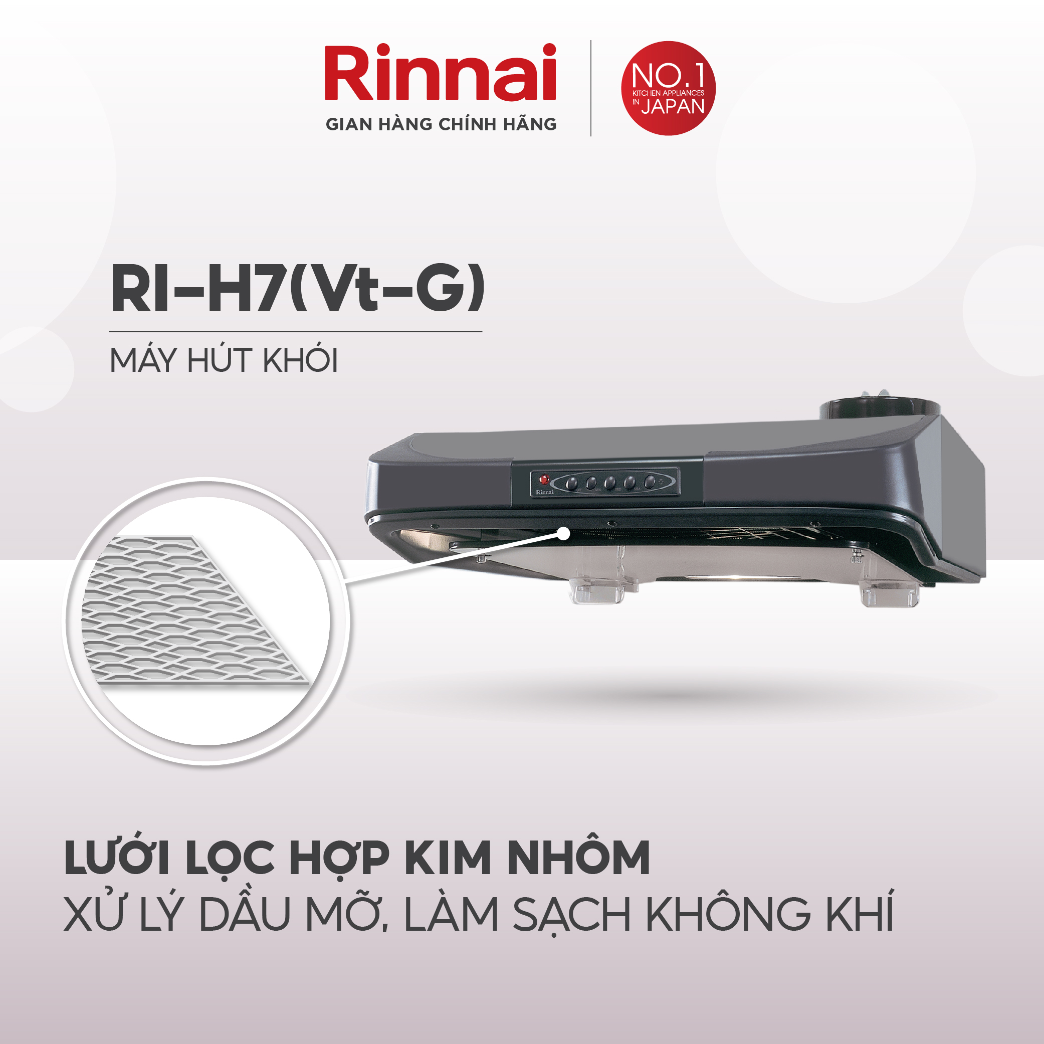 Máy hút mùi 70cm Rinnai RI-H7(Vt-G) ống thoát 161W - Hàng chính hãng.