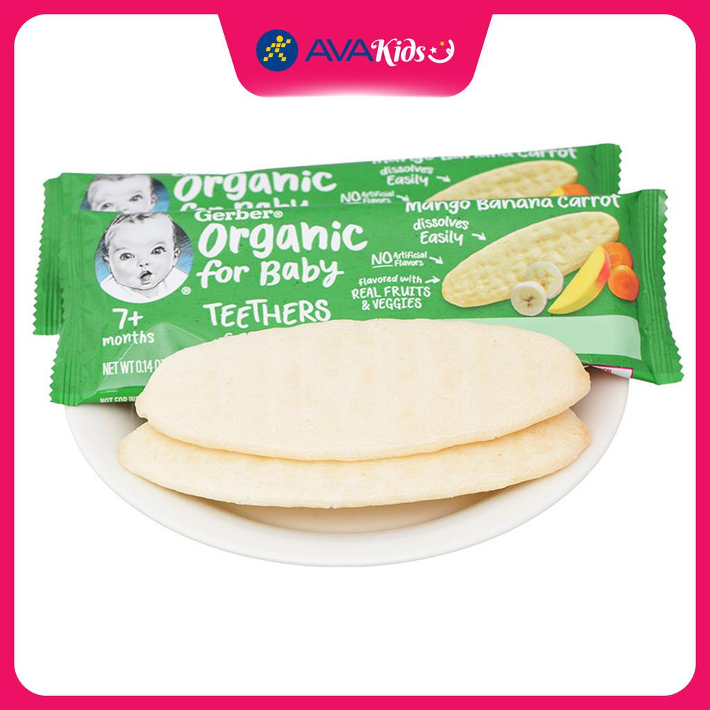 Bánh gạo ăn dặm Gerber Organic Teethers vị xoài, chuối và cà rốt hộp 48g (từ 7 tháng) - Hàng Chính Hãng