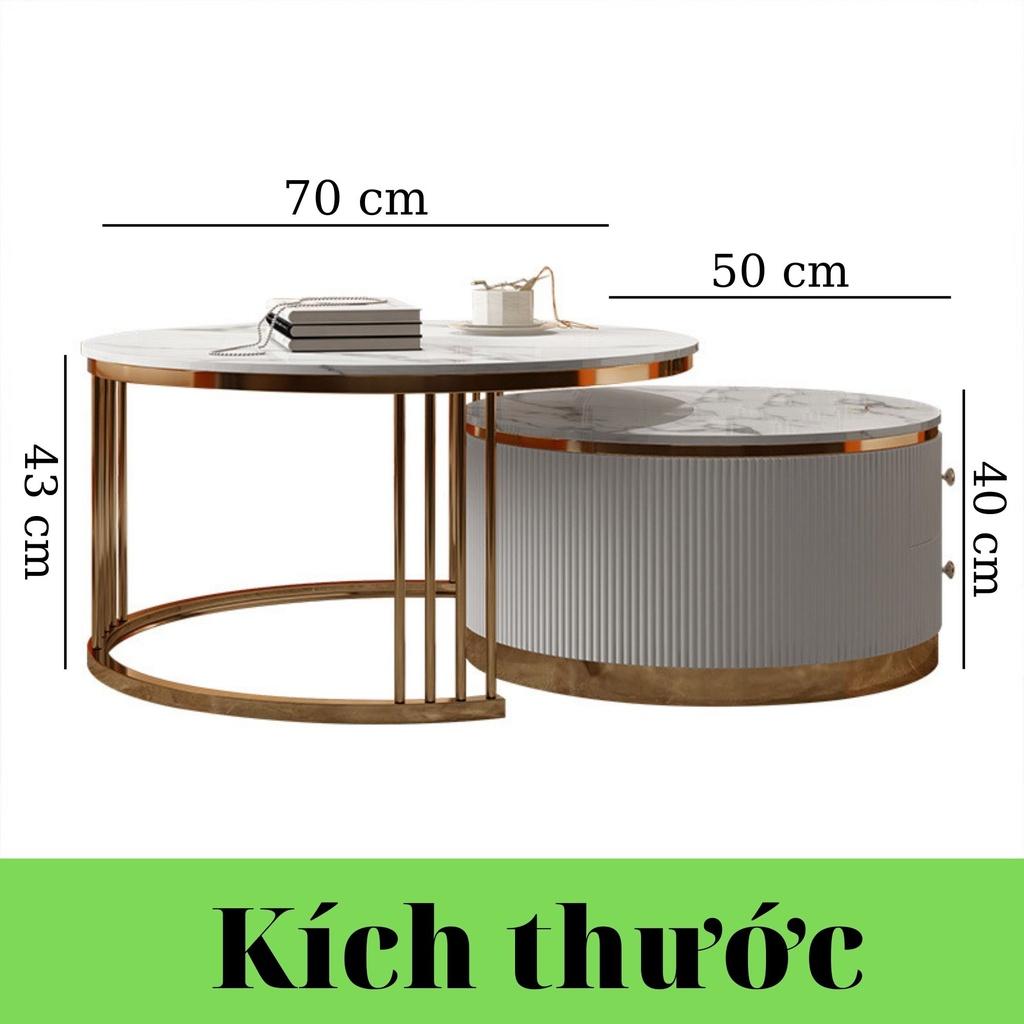 Bộ bàn trà đôi hai ngăn kéo, bàn sofa mặt đá CERAMIC chân INOX, nội thất phòng khách hiện phong cách bắc âu - Bảo hành 12 tháng