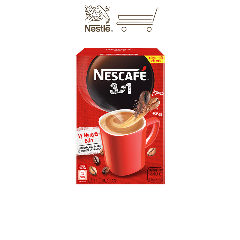 [Tặng Bình nước Inochi 1.3L NESCAFE] Combo 2 hộp cà phê hòa tan Nescafé 3IN1 công thức cải tiến - VỊ NGUYÊN BẢN (1 hộp x 20 gói x 17g)