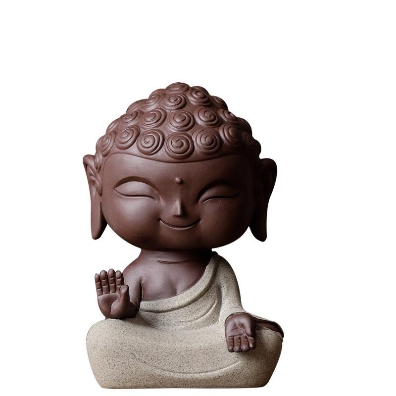 Tượng Như lai mini nhiều màu bằng gốm tử sa cao cấp, tượng gốm trang trí khay trà, bàn làm việc