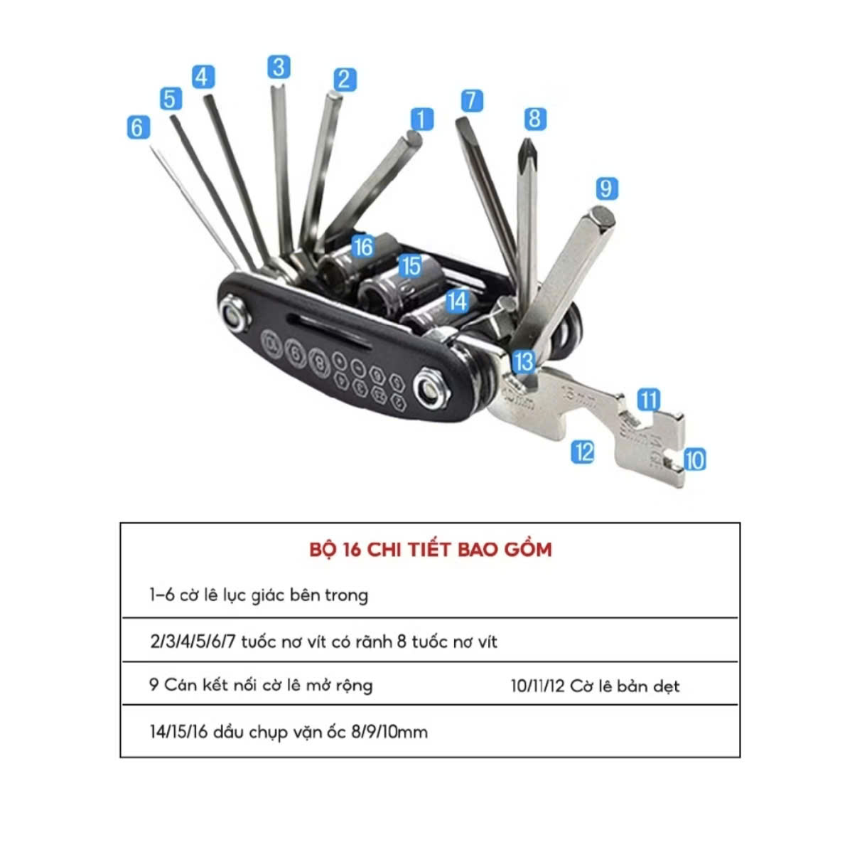 Bộ Lục Giác 16 Chi Tiết Sửa Chữa Xe Đạp Xe Máy Đồ Dùng Đa Năng Có Tua Vít Tiện Lợi Thép Không Gỉ