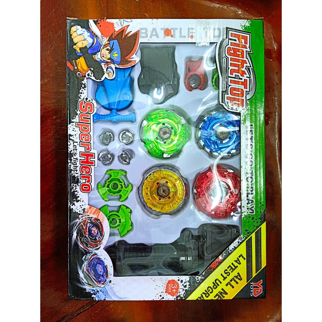 (ảnh thật) Bộ 4 Con quay BeyBlade +  Tay cầm - Con quay vòng xoay thần tốc giá rẻ sập sàn