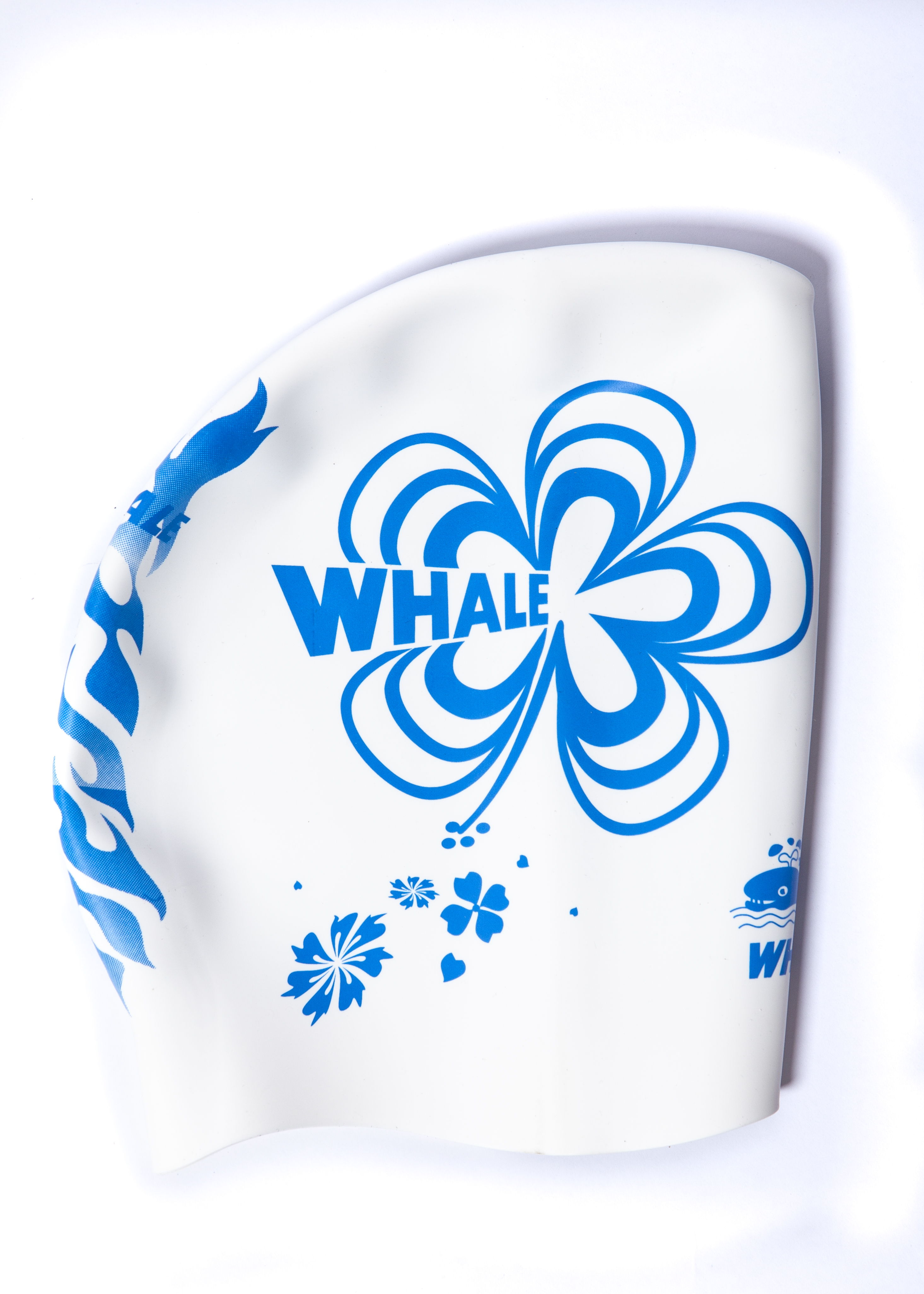 Nón Bơi  Silicone Whale, Trắng, Hoa Xanh