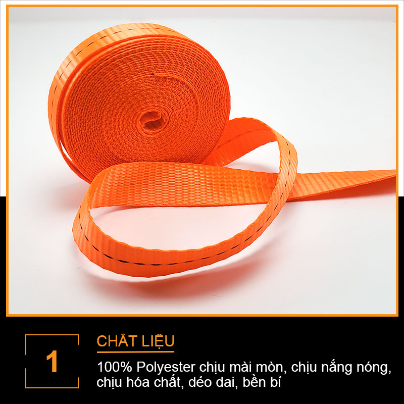 Dây chằng hàng, buộc hàng tăng đơ có móc, màu cam bản 2.5cm chiều dài 2-6m - NIKITA