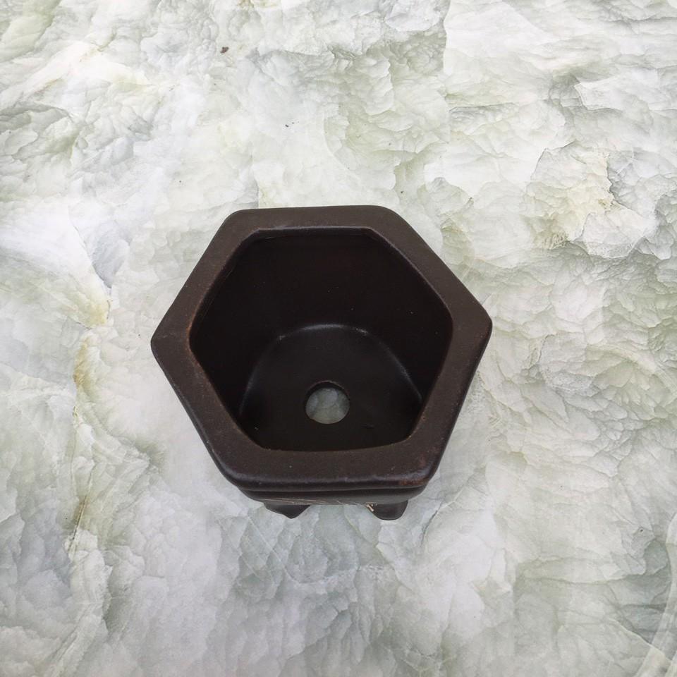 Chậu bonsai Lục giác khắc mini đất nung gốm Bát tràng 1 size BM-130