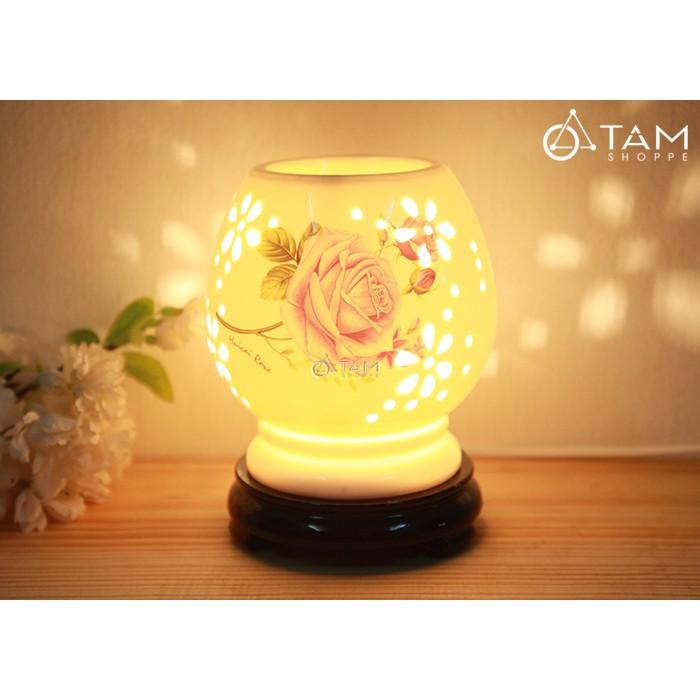 Đèn xông tinh dầu điện Mai cao in hoa hồng số 10