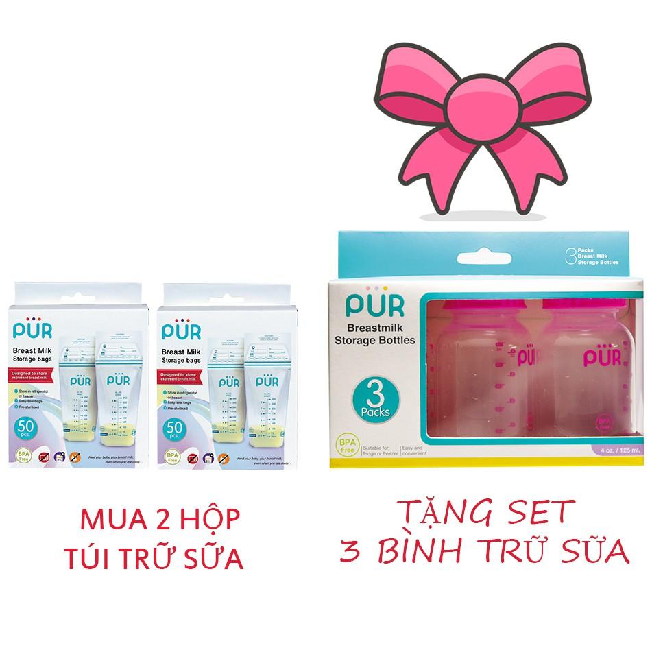 Combo 2 Hộp túi trữ sữa Pur + Bộ 3 bình trữ sữa