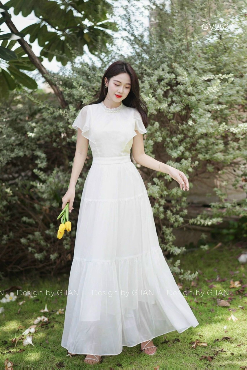 Đầm maxi voan chingfon hai lớp sang trọng