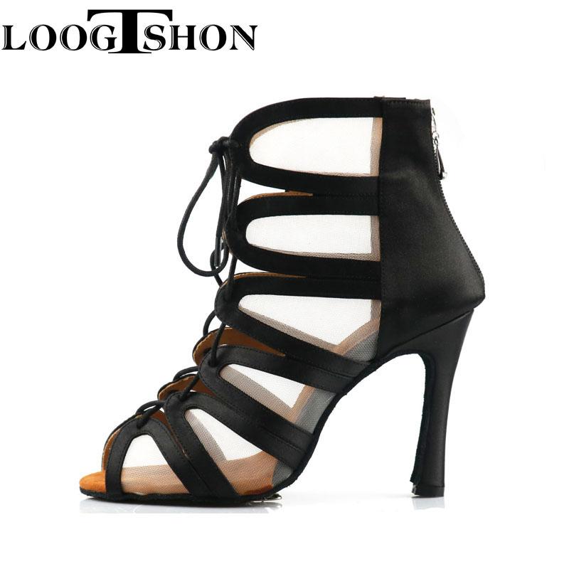 Giày khiêu vũ Latin Phụ nữ da đen cao gót giày phụ nữ giày khiêu vũ cho phụ nữ nhảy dép đi giày dance dan Color: picture heel 7.5cm Shoe Size: 4