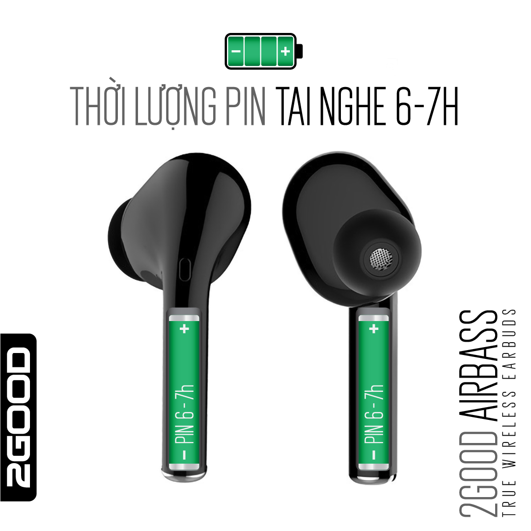 Tai Nghe Bluetooth 2GOOD Airbass 2019 (Cảm ứng thông minh, Pin trâu, EXTRA BASS , Kháng Nước Tiêu Chuẩn IPX5 , Tự động kết nối ) - Hàng Chính Hãng