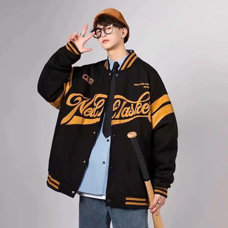 ✕◊Bomber,Áo Khoác Bóng Chày 2 Màu Kem, Đen Form Rộng Unisex