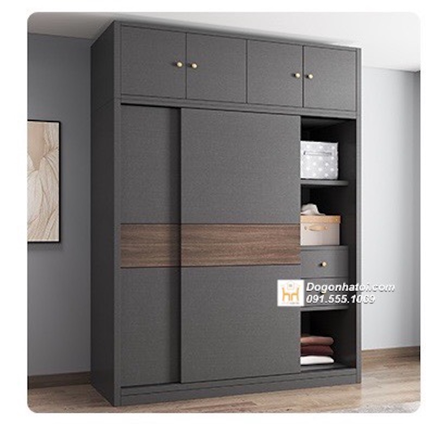 Tủ quần áo kéo ngang gỗ mdf giá rẻ C2m4 x D1m7 - TA234