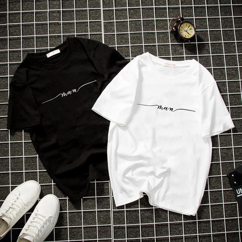Áo thun đen trắng unisex form rộng,nam nữ in hình chữ kiều man