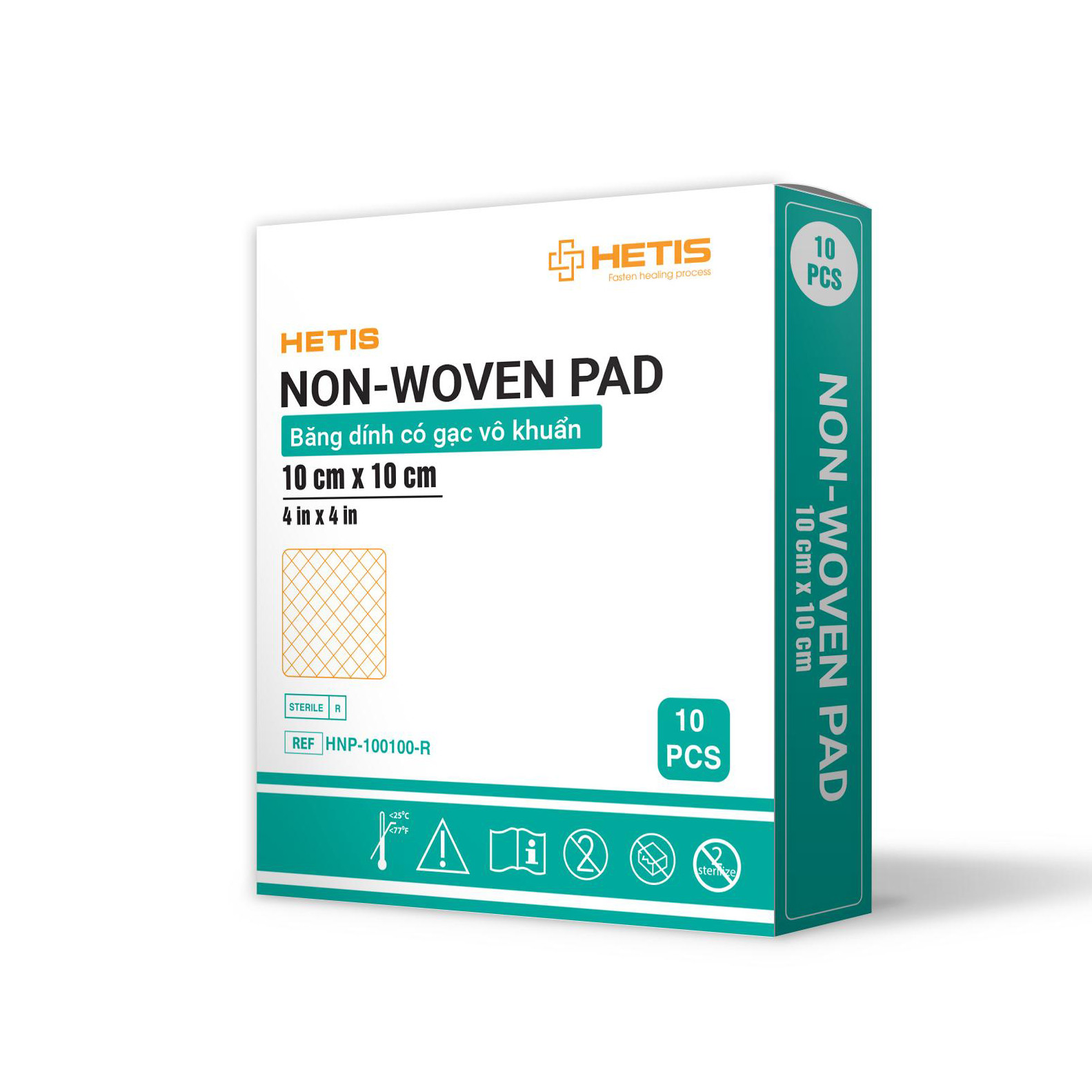 Băng dính có gạc vô khuẩn HETIS Non-Woven Pad HPN-100100-R (Hộp 10 miếng  - 10x10cm)