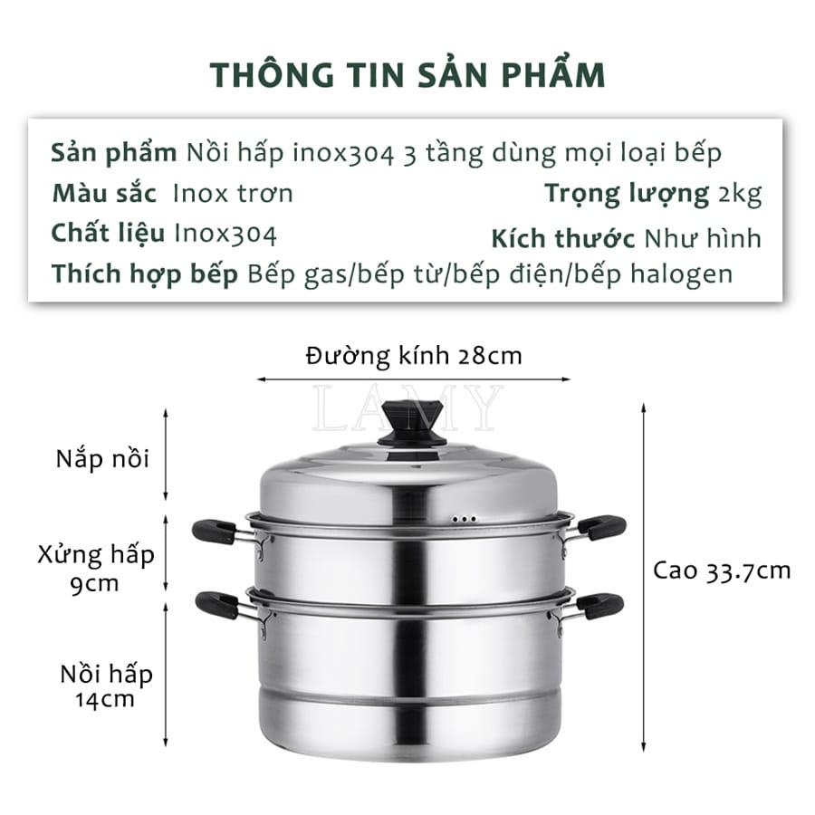 Nồi Hấp Inox Đa Năng 3 TẦNG 28CM Dùng Cho Cả Bếp Từ Và Bếp Ga Thiết Kế Hiện Đại Tiện Dụng