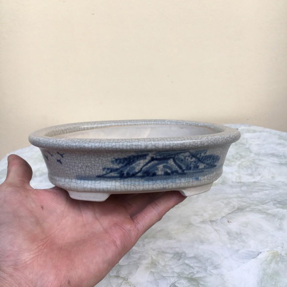 Chậu bonsai Oval Men rạn gốm Bát tràng 1 size BM-106