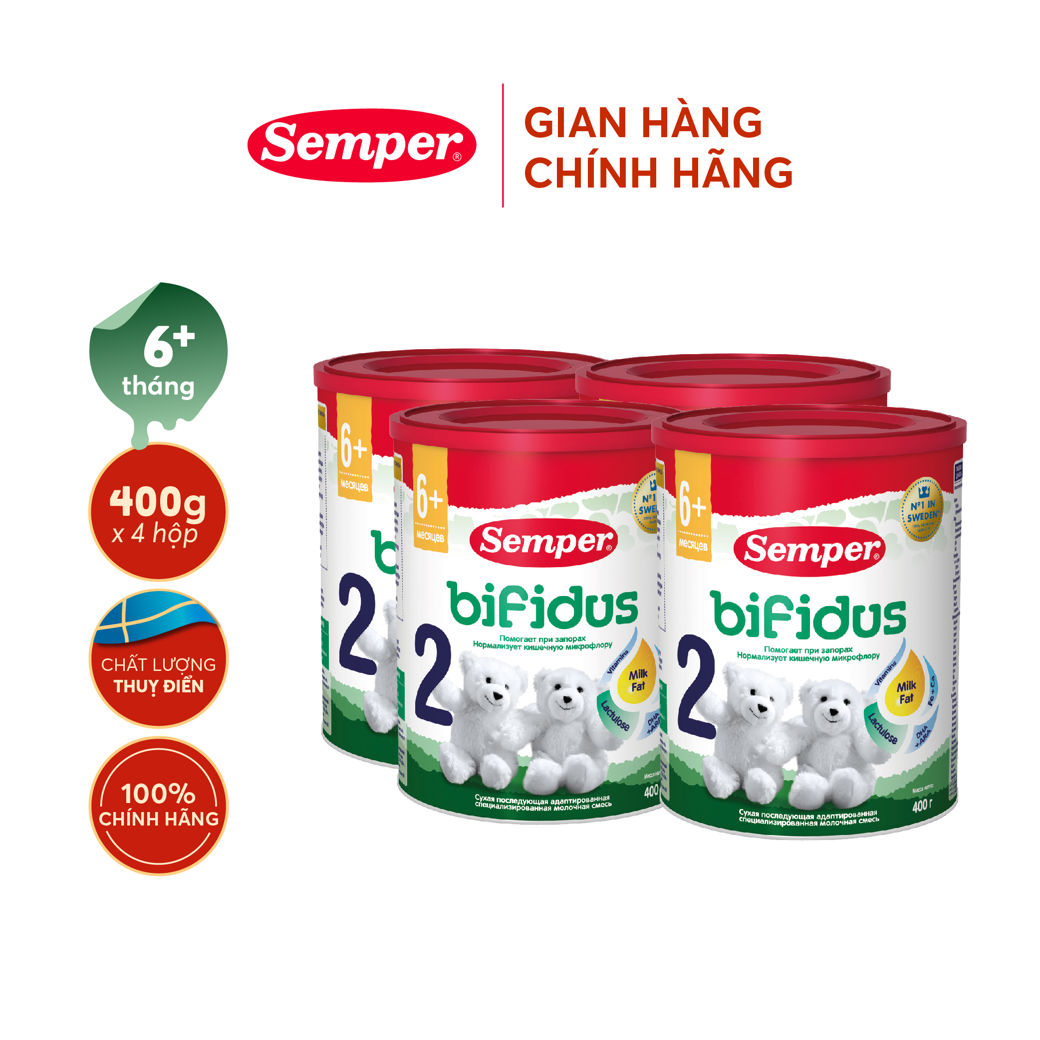 Combo 4 Sữa bột công thức Semper Bifidus số 2 400g/hộp