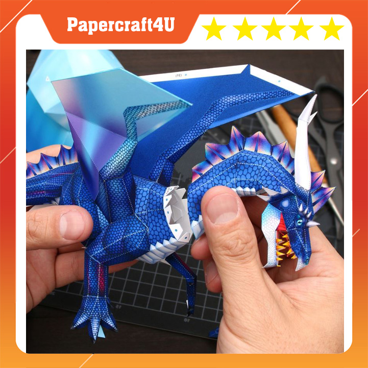 Mô hình giấy 3D Động vật Rồng Xanh Blue Dragon