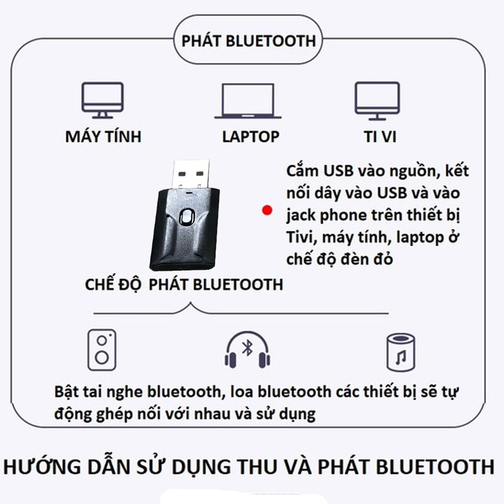 Thiết Bị Thu Phát Nhạc Không Dây VINETTEAM Usb Bluetooth 5.0 Âm Thanh Đa Chức Năng Jack 3.5mm Cho Loa Ô Tô Tai Nghe Bluetooth -Hàng Chính Hãng