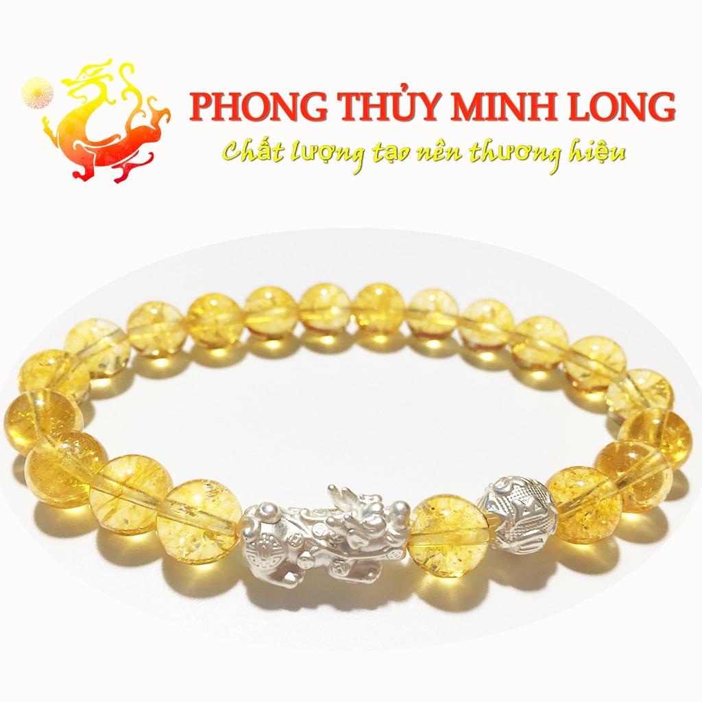 Vòng tay đá. Thach Anh Vàng chất lượng 5A mix Tỳ Hưu và 1 hạt Kim Tiền Bạc hợp người mệnh Thổ và Kim