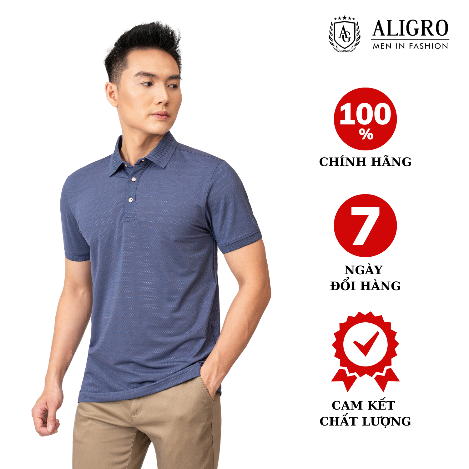 Hình ảnh Áo polo nam áo thun áo thun cổ bẻ màu xanh navy chất liệu vải thun lạnh mềm mịn không bai xù co giãn tốt ALIGRO ALGPLO82