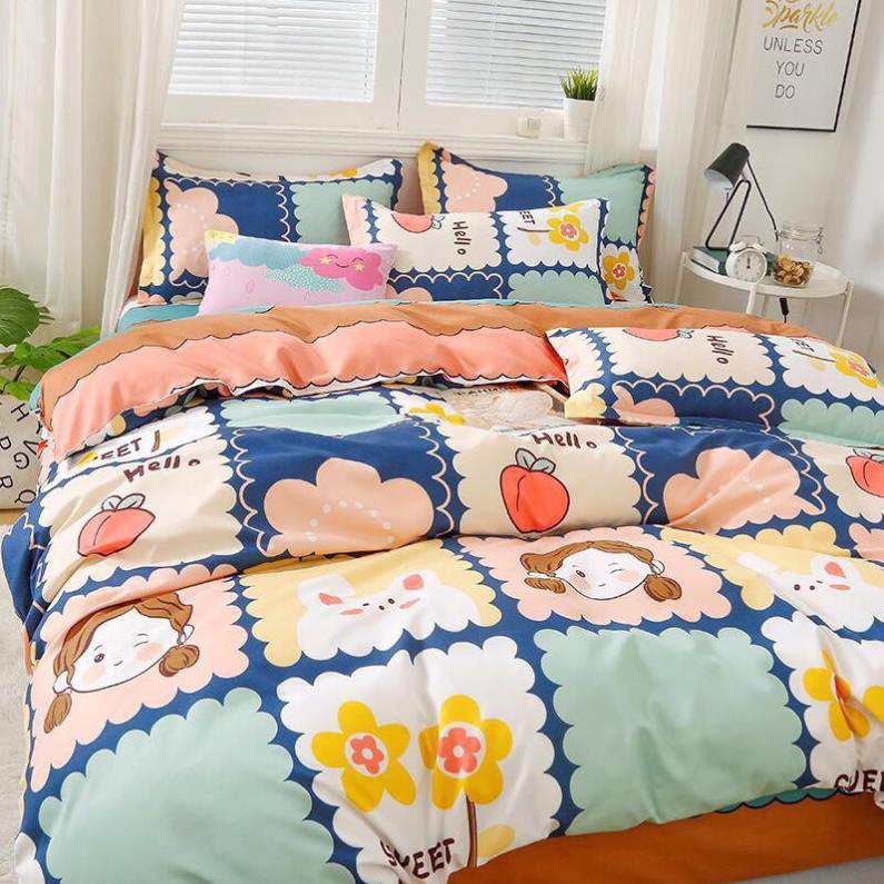 Bộ chăn ga gối cotton poly - mẫu cô gái hello