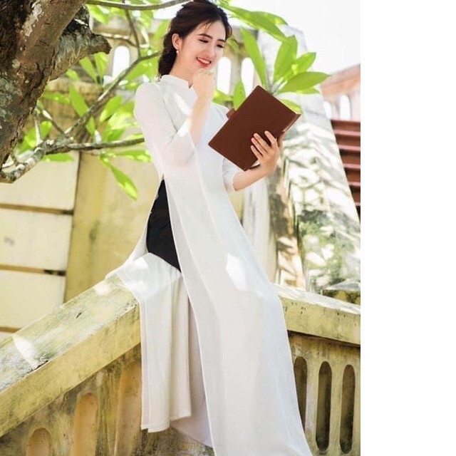 Áo Dài Trắng Quần Đen Truyền Thống 4 tà - Lụa Nhật ( hàng cao cấp - hình thật )