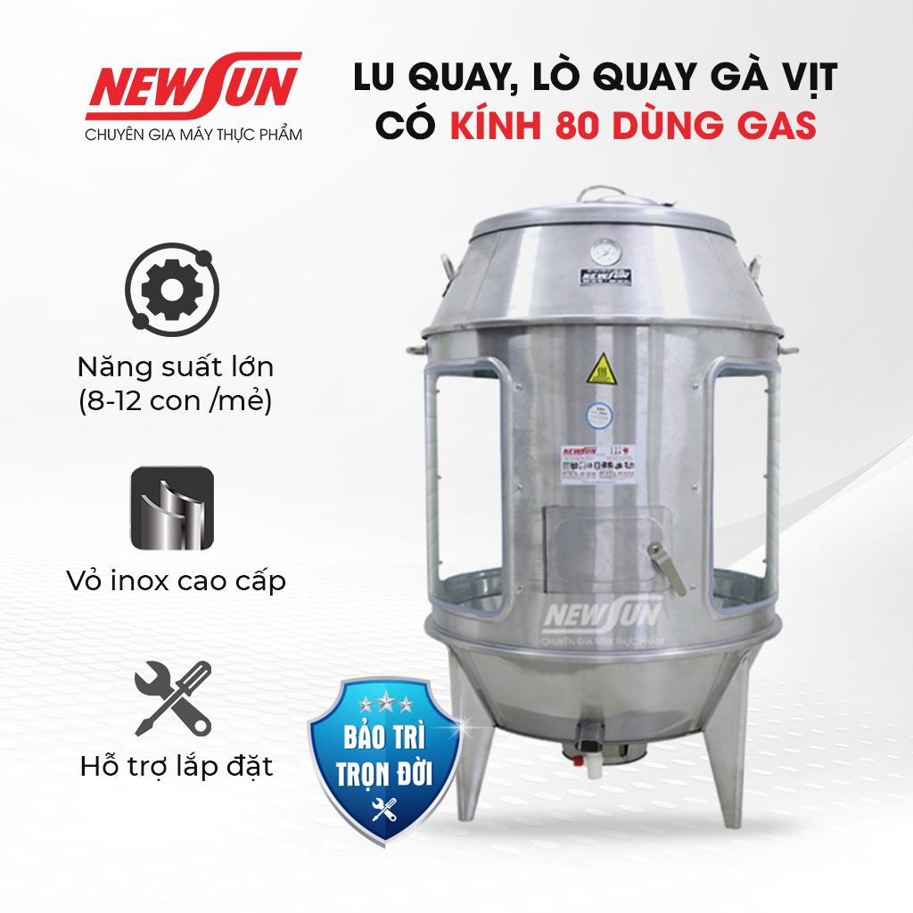Lò Quay Gà Vịt Phi 80 Có Kính Dùng Gas