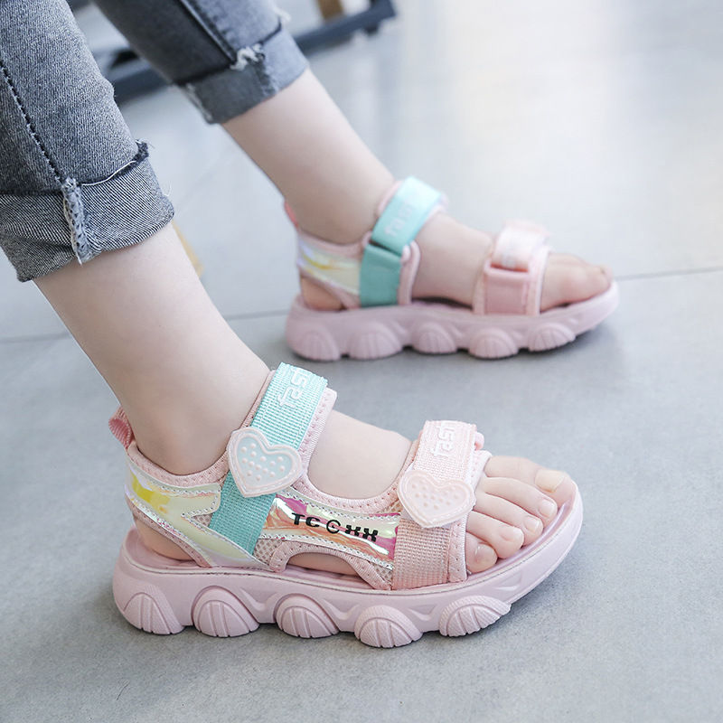 Sandal bé gái in hình trái tim Dép Xăng đan bé gái da mềm đế êm mẫu mới nhất TTV124