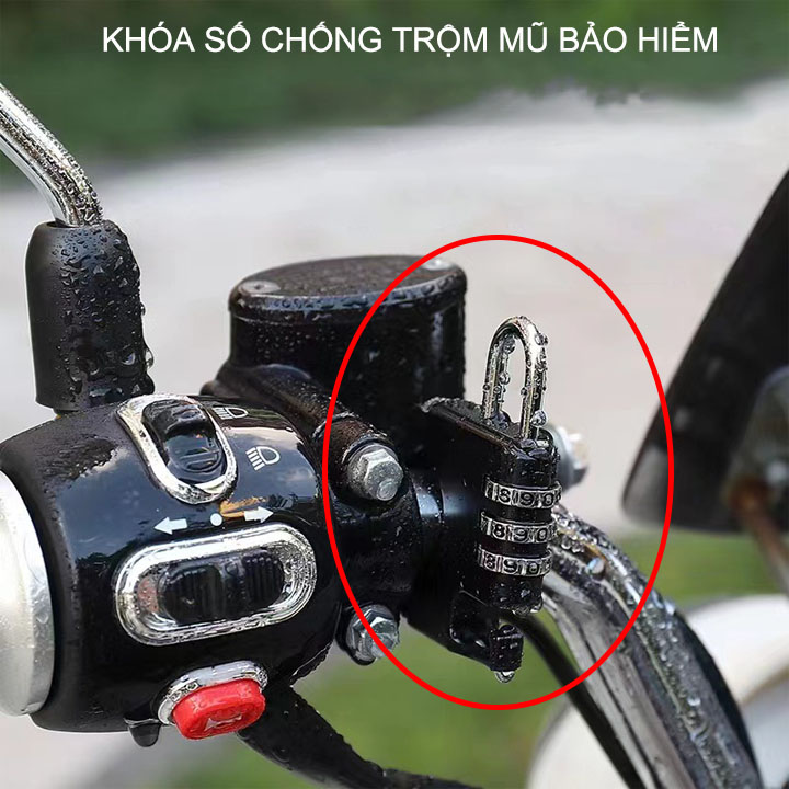 Khóa số chống trộm mũ bảo hiểm gắn tay lái xe máy, xe đạp, xe điện, có thể thay đổi mã số