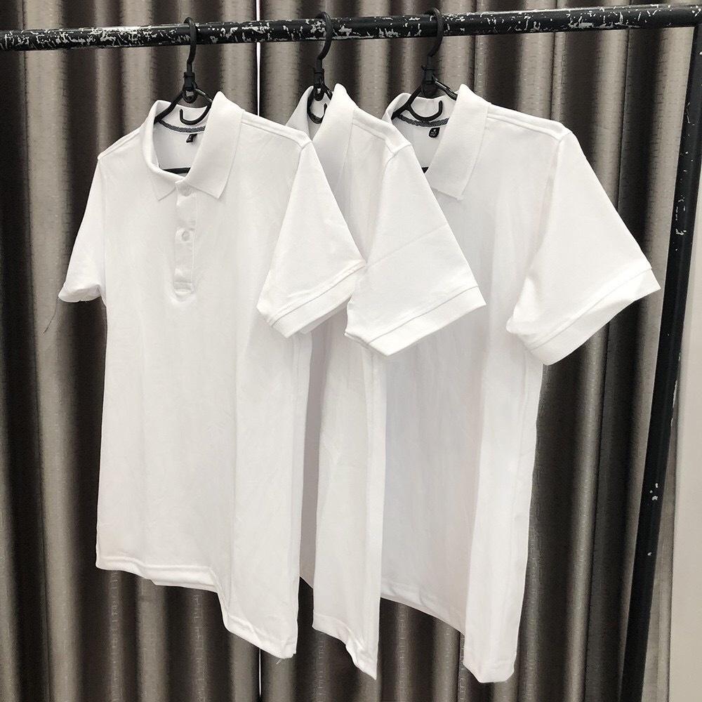 Áo Thun Polo Có Cổ Phong Cách Hàn Quốc Vải Dày Mát Màu Trắng