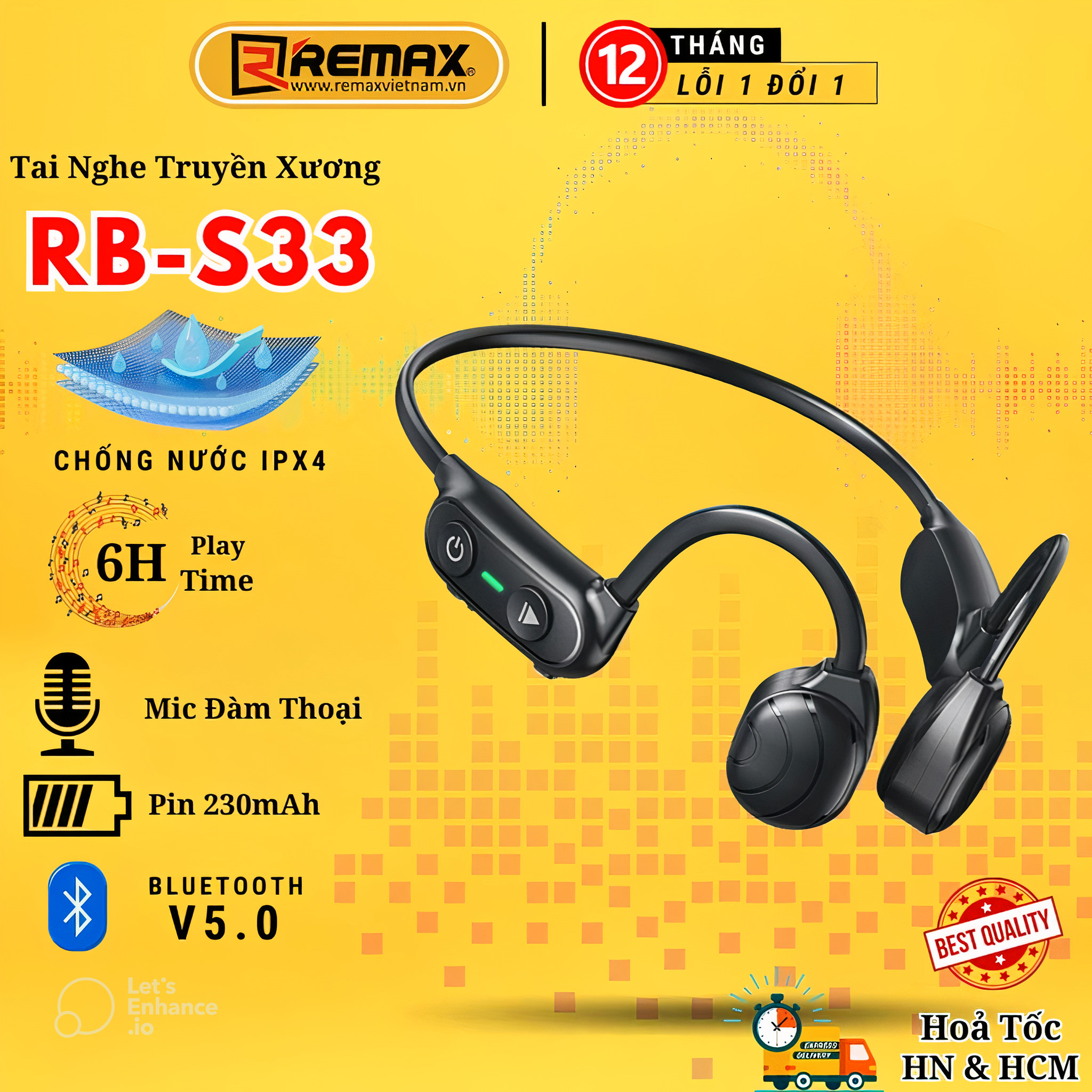 Tai nghe Bluetooth Thể Thao Remax RB-S33 Dẫn Truyền Âm Thanh Qua Xương Sọ, Không Gây Đau Tai -Hàng Chính Hãng Remax Bảo Hành 12 Tháng Lỗi 1 Đổi 1